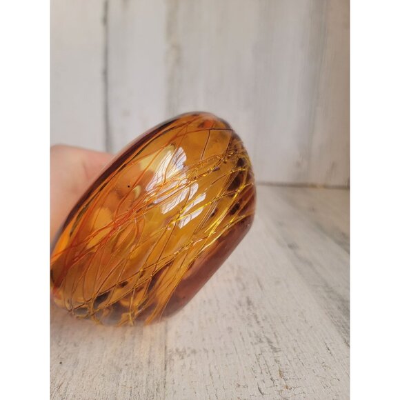 Vintage abstract threaded glass orange small bowl home decor unique - Picture 6 of 6